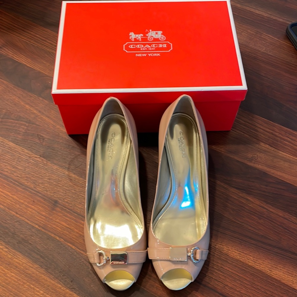 Coach Temple Patent Warm Blush Wedge Shoes